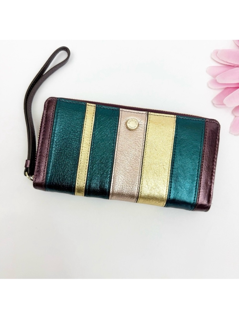 Radley London Clifton Hall Phone Wristlet Wallet Metallic Amethyst Gold Heritage